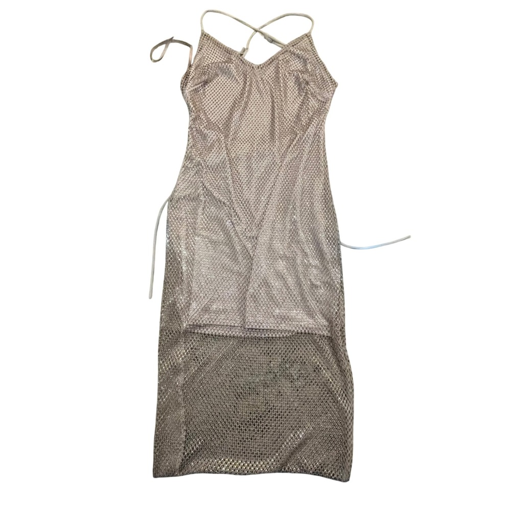 Windsor Rose Gold Rhinestone Mesh Midi Dress Open Back‎ Prom Formal Small